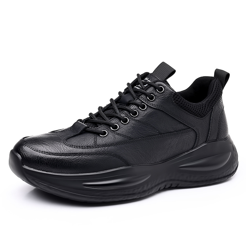 Men's athletic leather shoes,black casual shoes